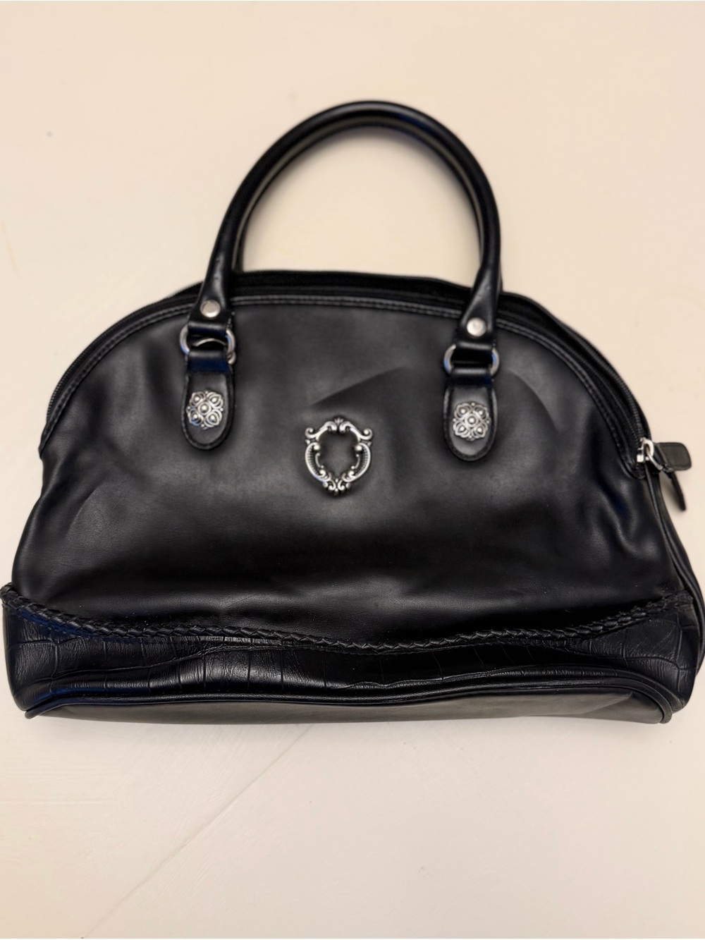 Y2K Goth Western Black Dome Satchel Bag Ornate Silver Hardware